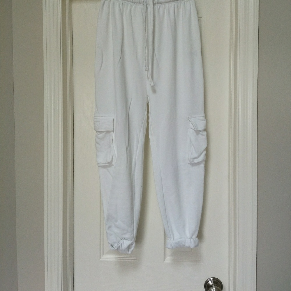 White cargo joggers
